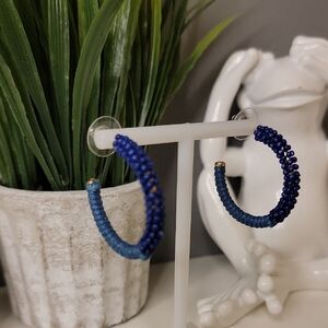Blue Beaded Hoop Earrings
